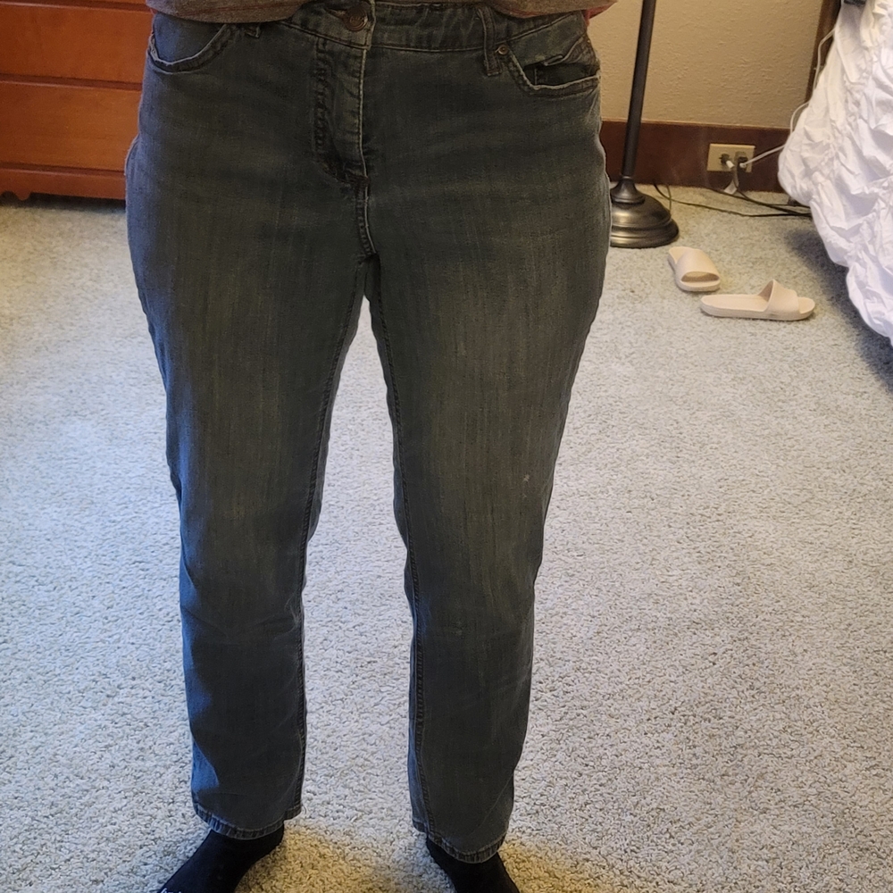 Terra & Sky Women's Straight Leg Jeans in Dark Blue